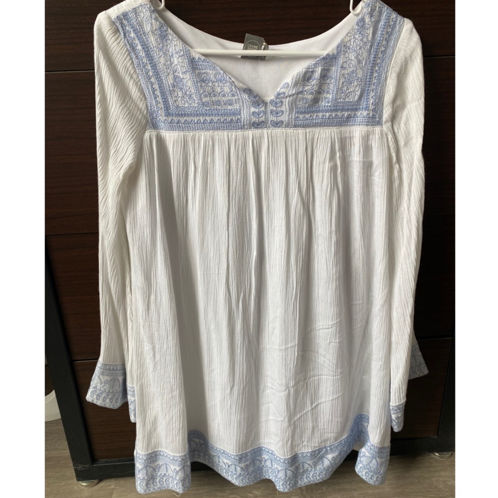 White Dress with Light Blue embroidery